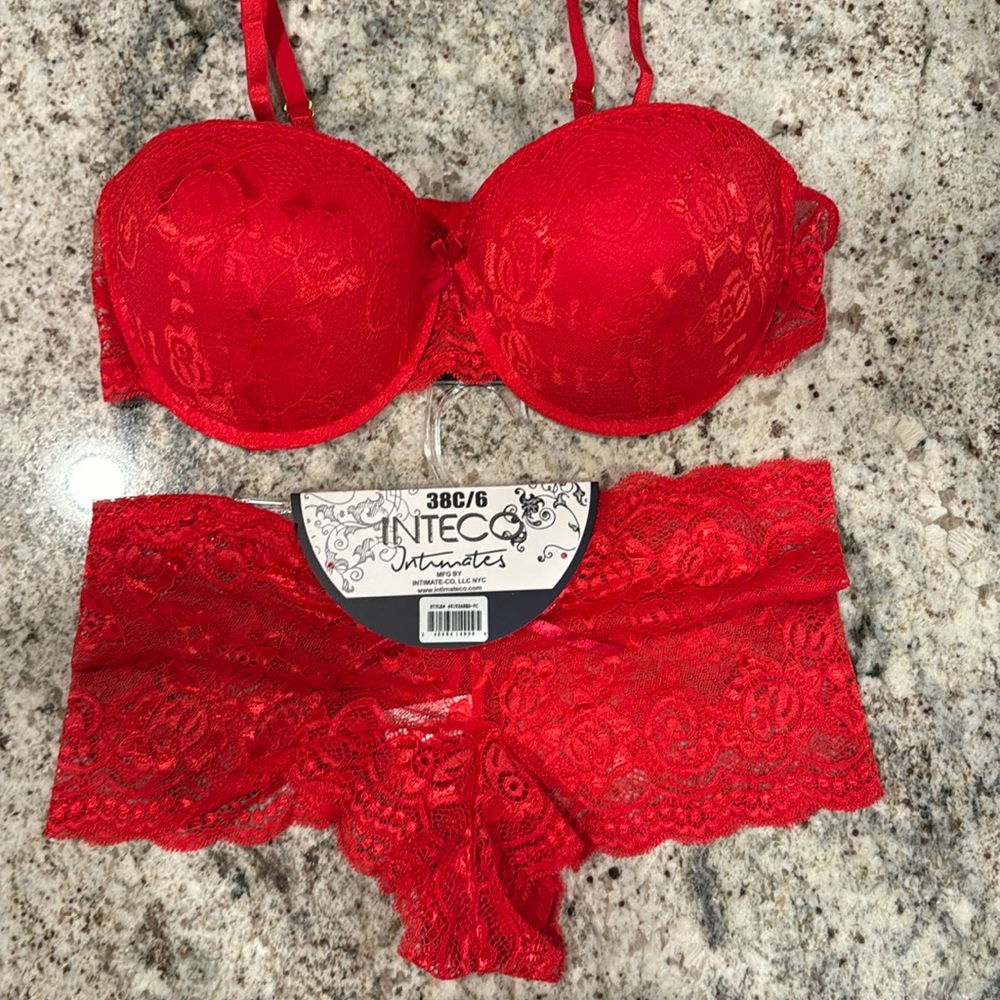 Inteco Intimates Bra/Panty, Multiple Sizes, Red